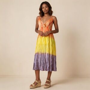 OCEAN BREEZE | Multicolored Ombre Tie Die Midi Dress Sz S